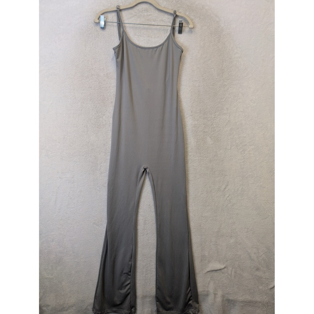 YOZY Jumpsuit Women's S Gray Sleeveless Flare‎ Leg Scoop Neck Slim Fit Casual